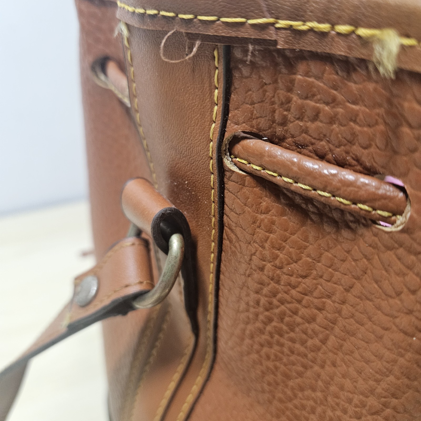 Vintage Dooney Bourke Drawstring Bucket Bag Brown All Weather Leather AWL