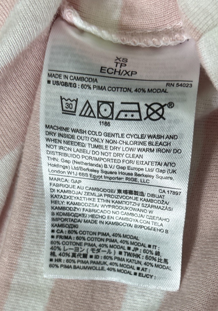 Gap Pink-and-white striped long-sleeve T-shirt Size XS Pima Cotton Modal Blend