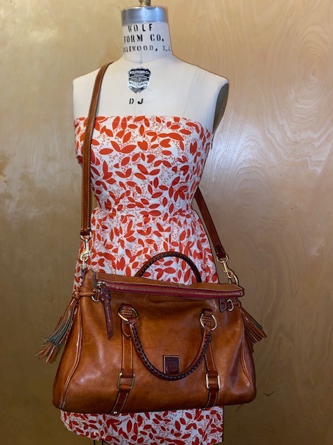 Dooney & Bourke Large Florentine Natural Leather Satchel w/Crossbody Strap