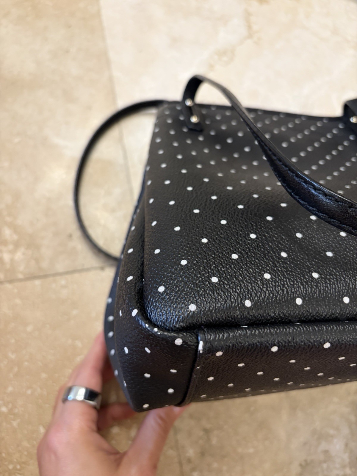 Kate Spade New York Black White Polka Dot Small Tote Logo Gold Hardware