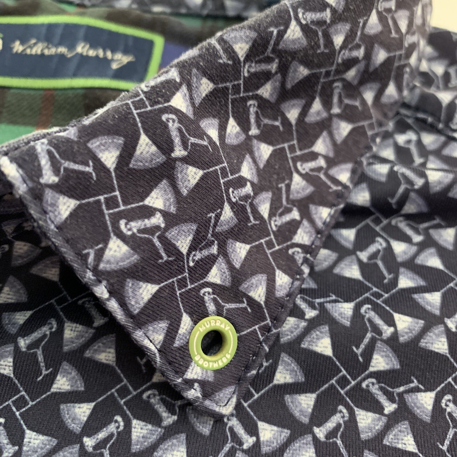 William Murray Polo Shirt Mens Medium Martini Glass Print Navy Bill GUC