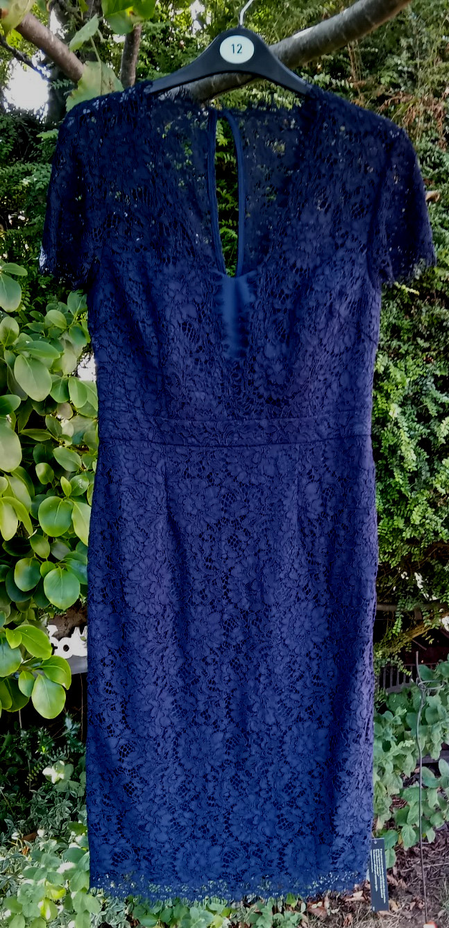 DEBENHAMS DEBUT DARK BLUE LUDLOW LACE DRESS SPECIAL OCCASION SIZE 10 BNWT