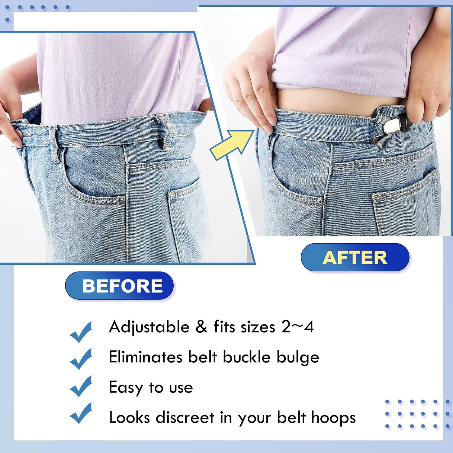 10Pcs Adjustable Hip Elastic Belt Pants Waist Tightener Cinch Clip for Men Women