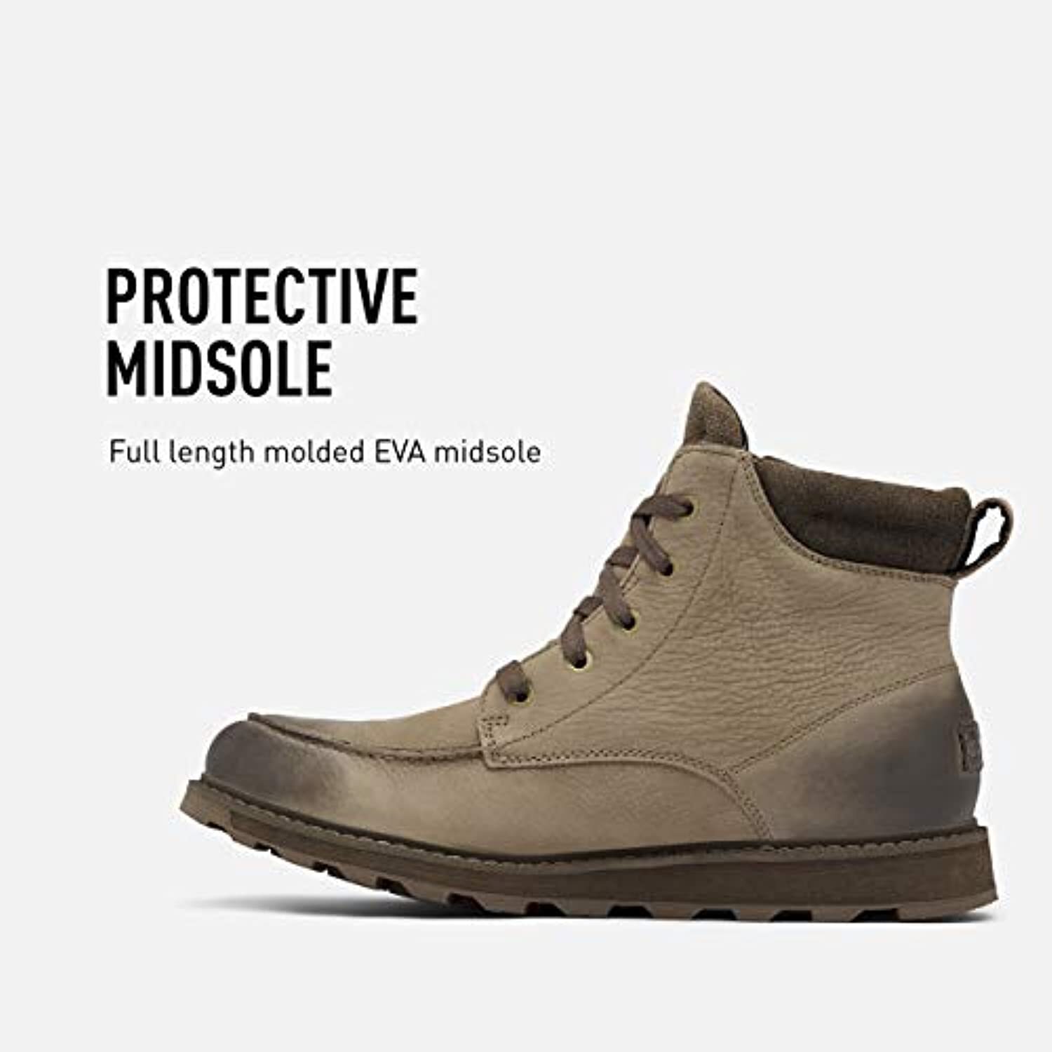 Sorel Men’s Madson II Moc Toe WP Boot Rain Waterproof Khaki II NM3851-297.