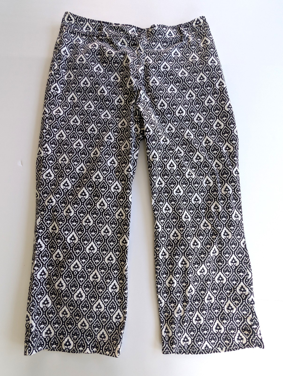 WORTHING STRETCH Sz 14 Black White Geo Cotton Stretch Capri Pants EUC
