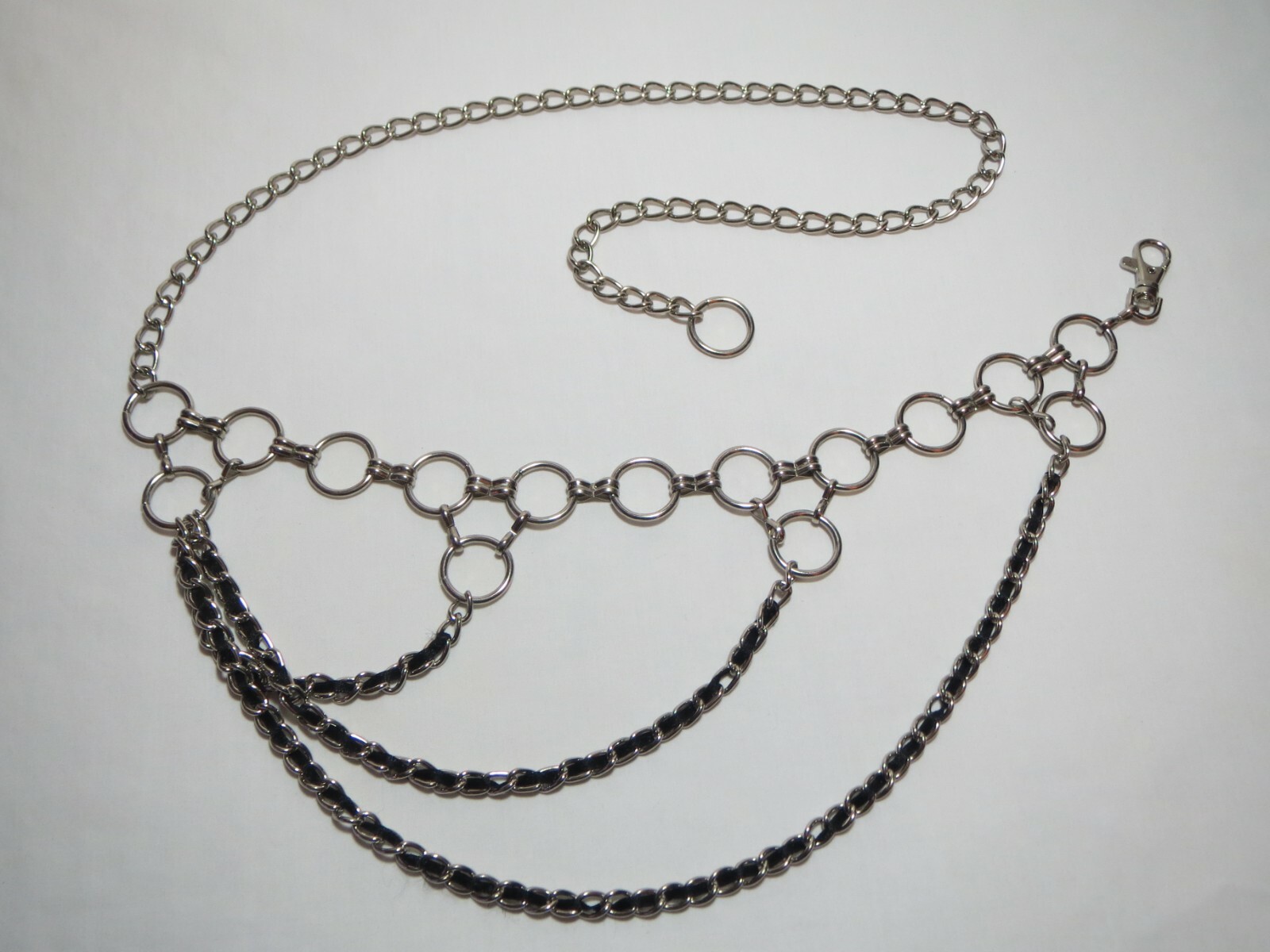 3-Layer Cascading Silver Ring Chain Belt Fits 26-40 inches