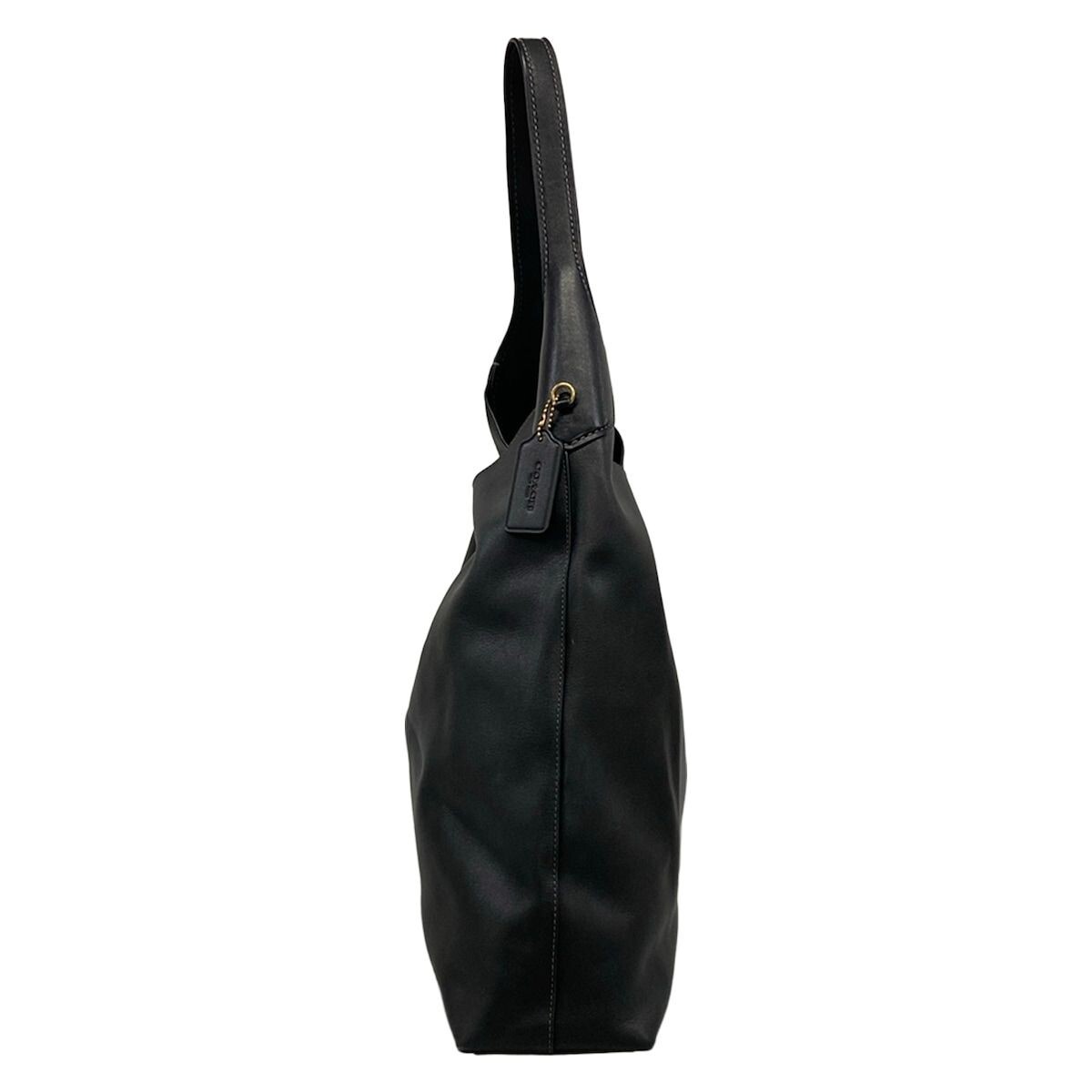 Coach Black Leather Shoulder Bag CU044 Adjustable Strap Gold Hardware Auth