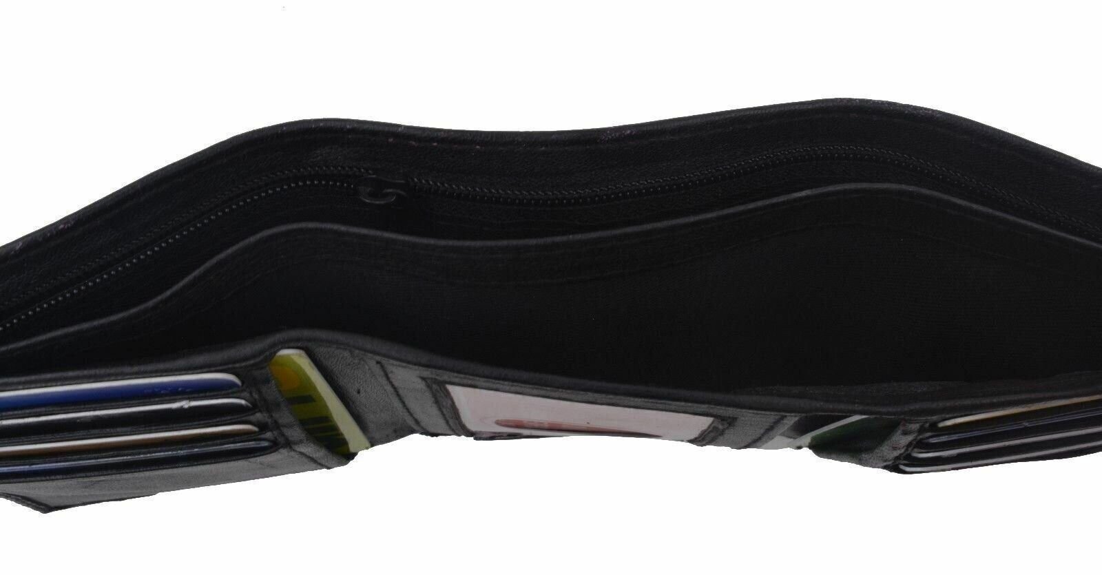 Men’s Genuine Leather Trifold Wallet Black 8 Credit Card slots ID window