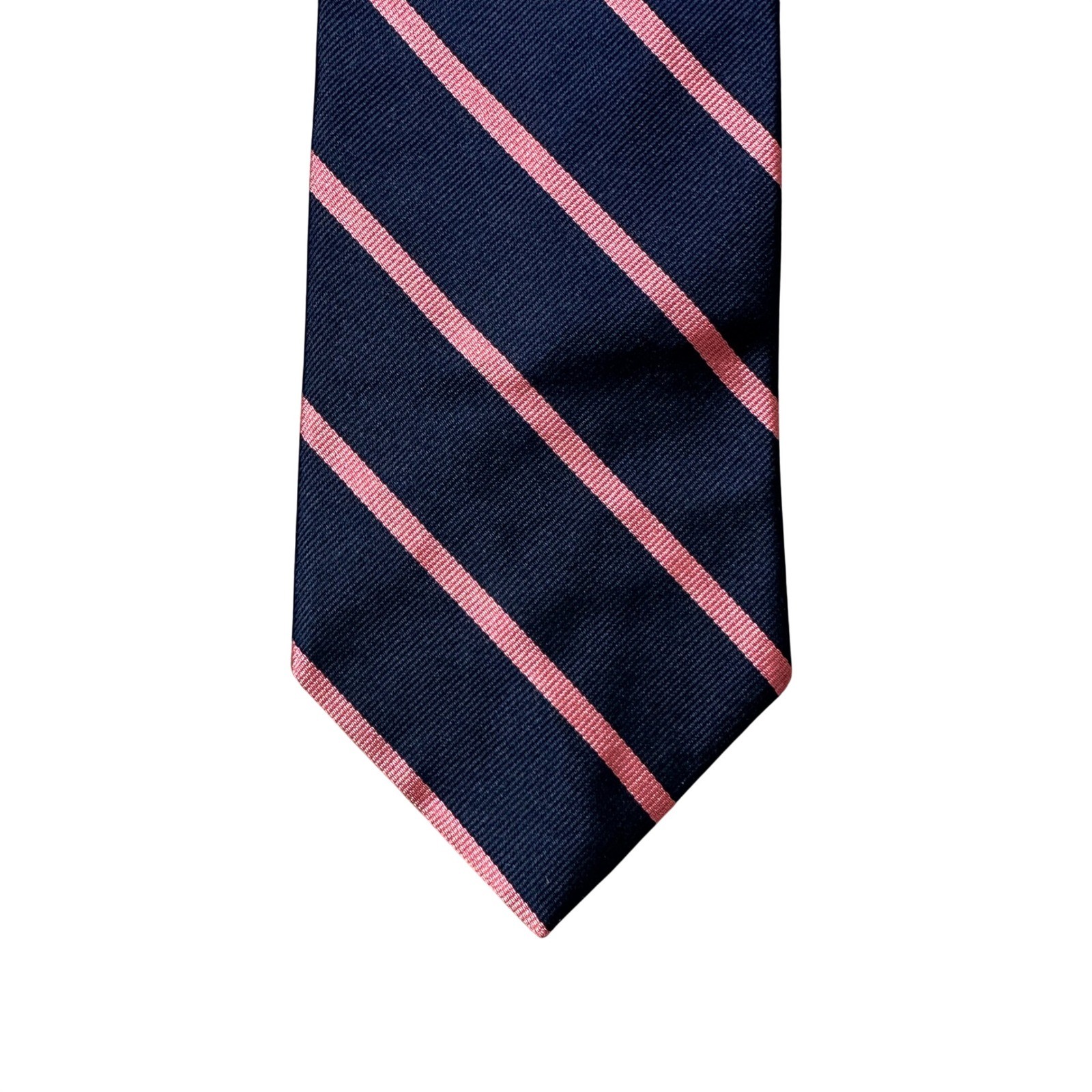 Brooks Brothers Repp Stripe Silk Tie Navy Pink Made in USA England Fabric 3.25″