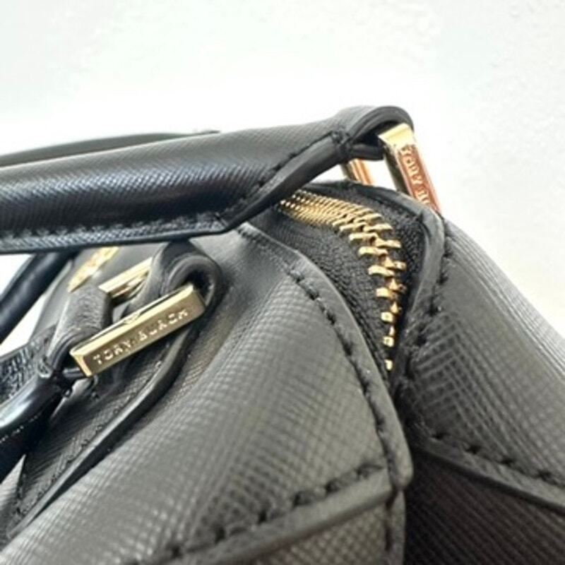 Tory Burch Robinson Black Leather Satchel Bag Gold Hardware Classic Tote