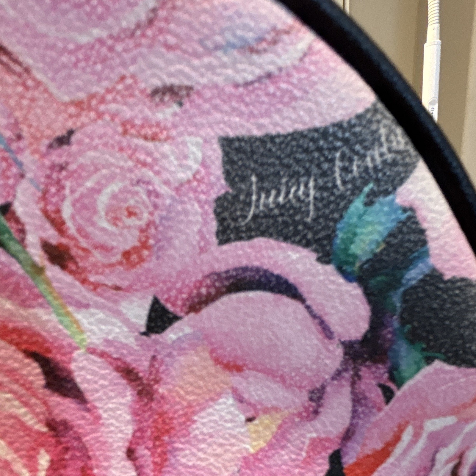 Juicy Couture Floral Rose Print Small Backpack Black/Pink Gold Studs Zip