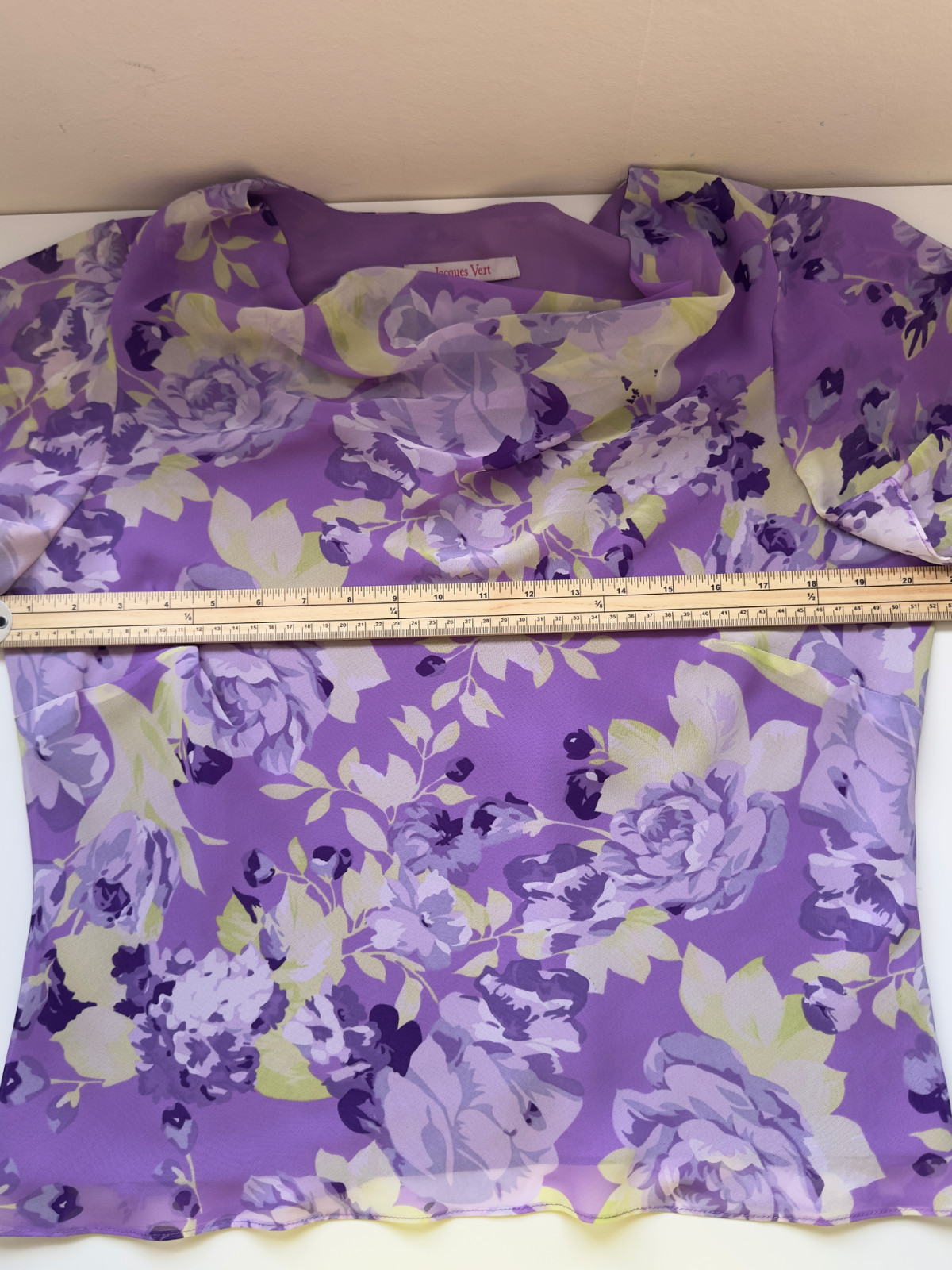 Jacques Vert Blouse Womens UK16 Purple Floral Print Drape Cowl Neck Cottagecore