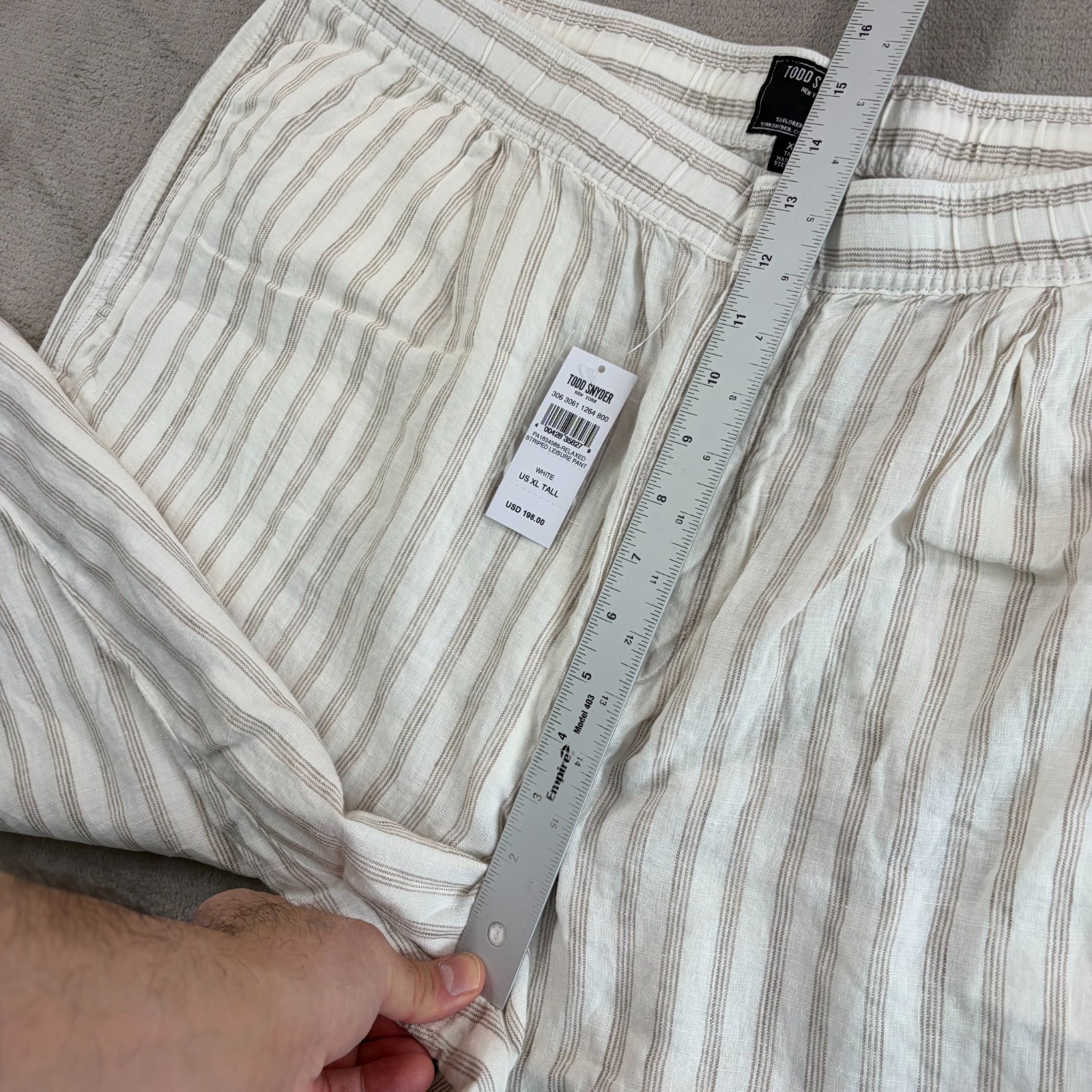TODD SNYDER Relaxed 100% Linen Leisure Pants in White Striped Pleated NWT $198