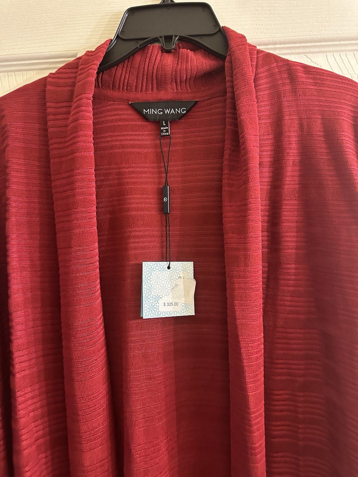 NWT Ming Wang Deep Red Heritage Fit Knit Open Front Jacket Large $325