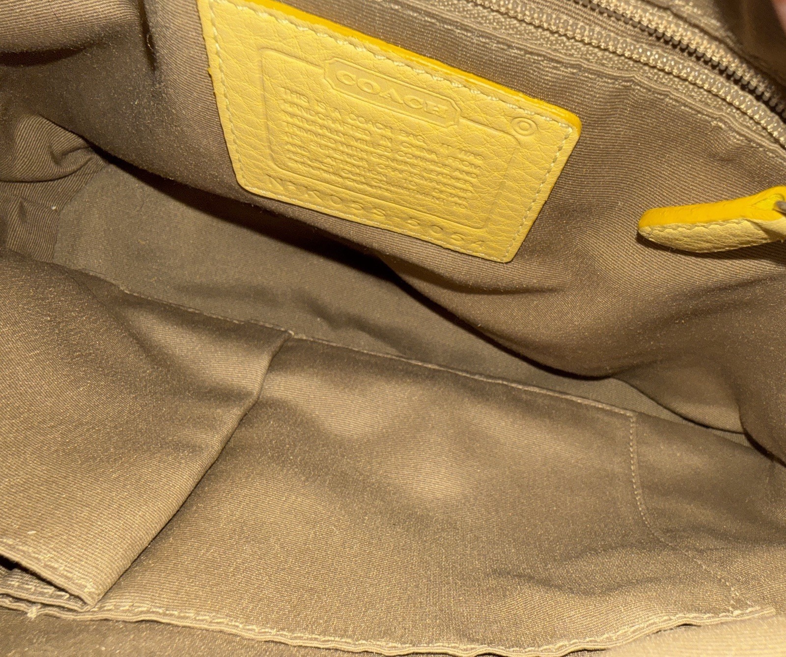 Coach Yellow Pebbled Shoulder Bag Zip Top, Silver Hardware, Buckle Accent