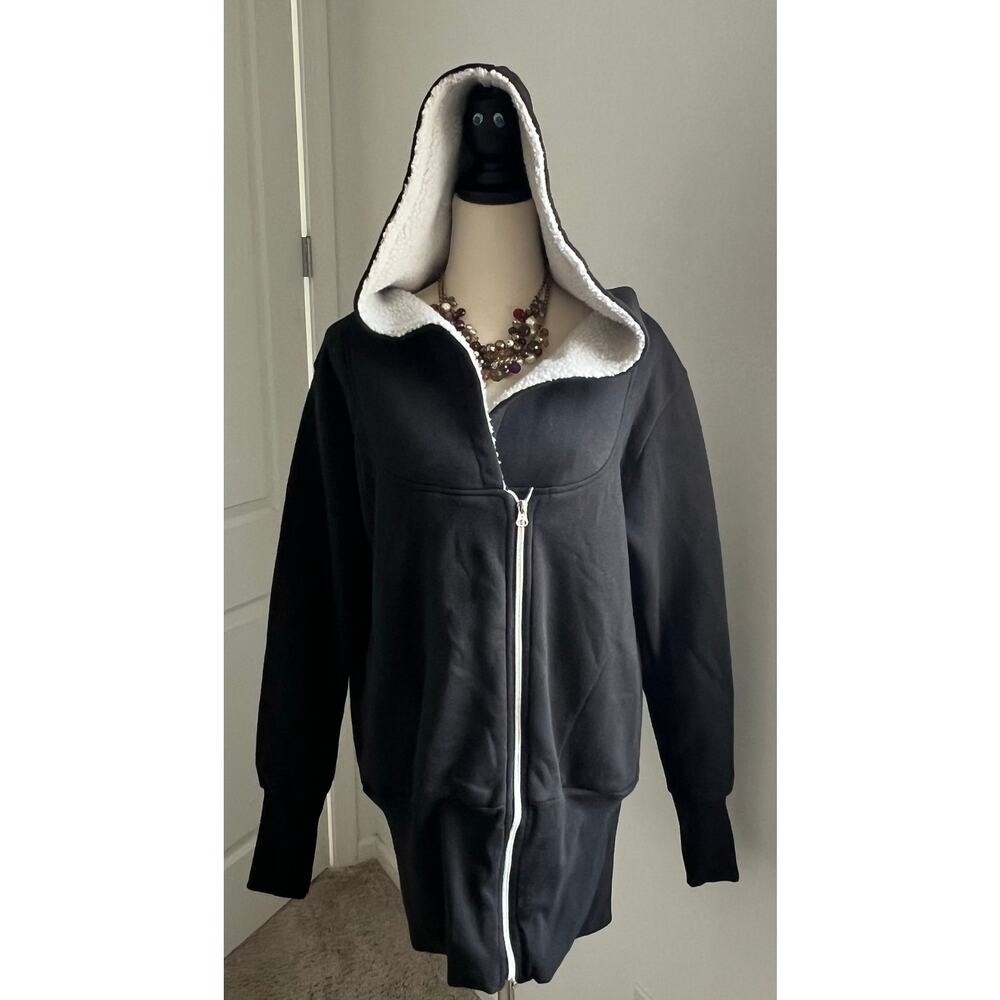 Juicy Trendz Black Double Zip Fleece Casual Hoodie Sweatshirt Jacket Coat Sz XL