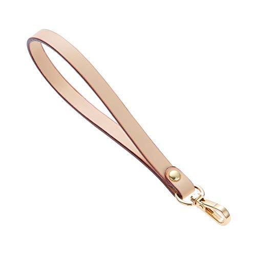 15 * 0.8cm Short Purse Strap Genuine Leather Wristlet Keychain Light Beige
