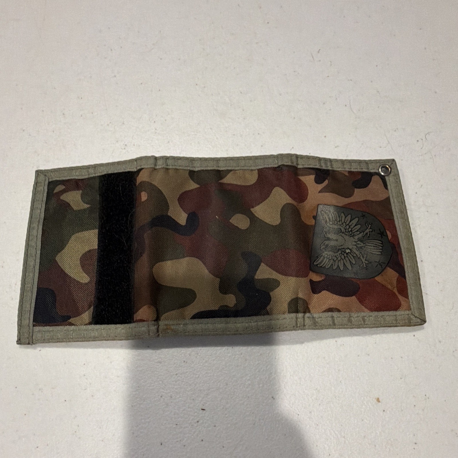 Men’s Camouflage Bifold Wallet Army Theme Eagle Logo Patch Green Brown