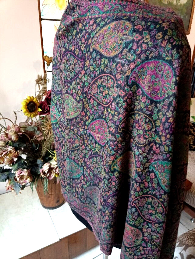 KANI JAMAVAR SCARF Black Paisley soft STOLE Handcrafted 100% Cashmere Pashmina