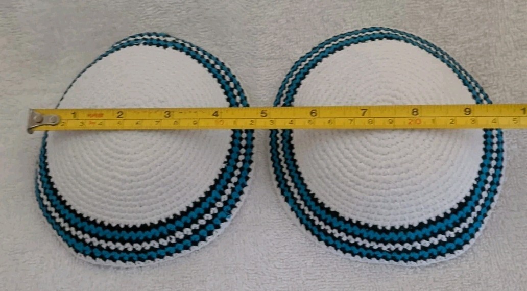 2 HolYudaica Hand Made Knitted Kippah 6.7in Cap 100% Cotton Yarmulk 17cm Folded