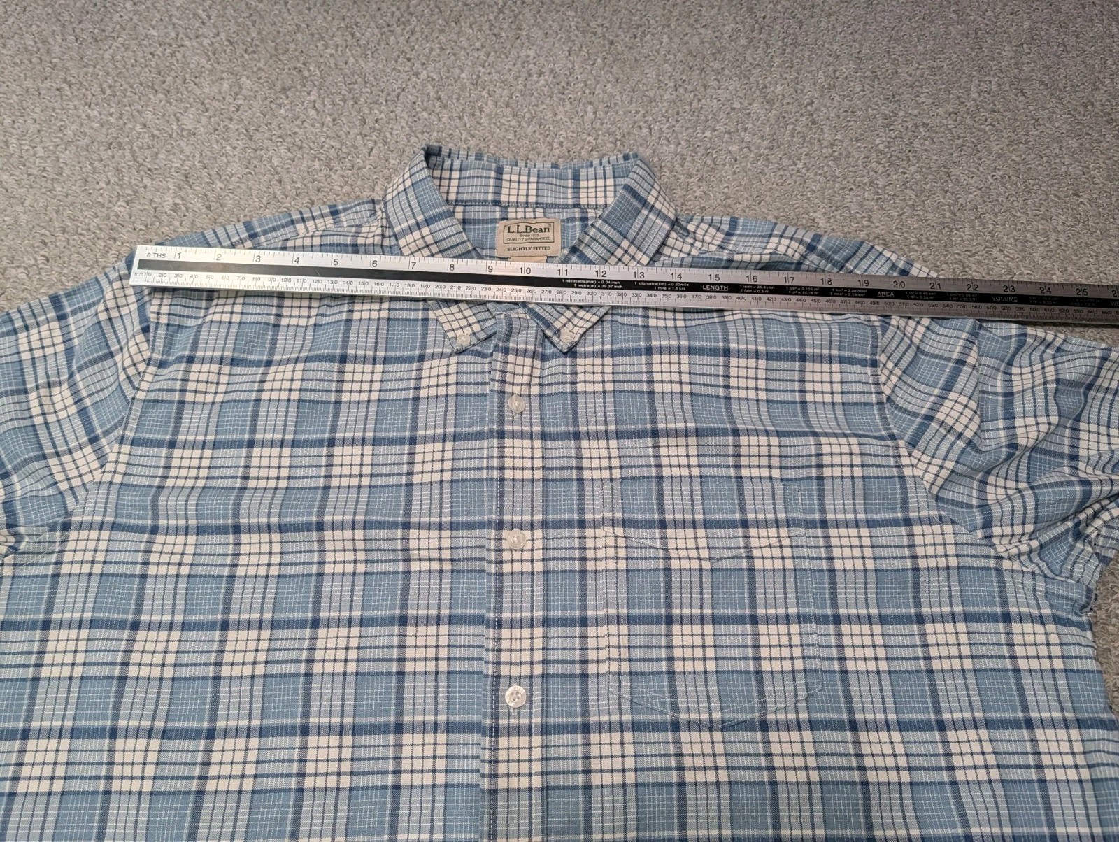 LL BEAN Comfort Stretch Blue Check Plaid Slightly Fitted Button Shirt XL Tall