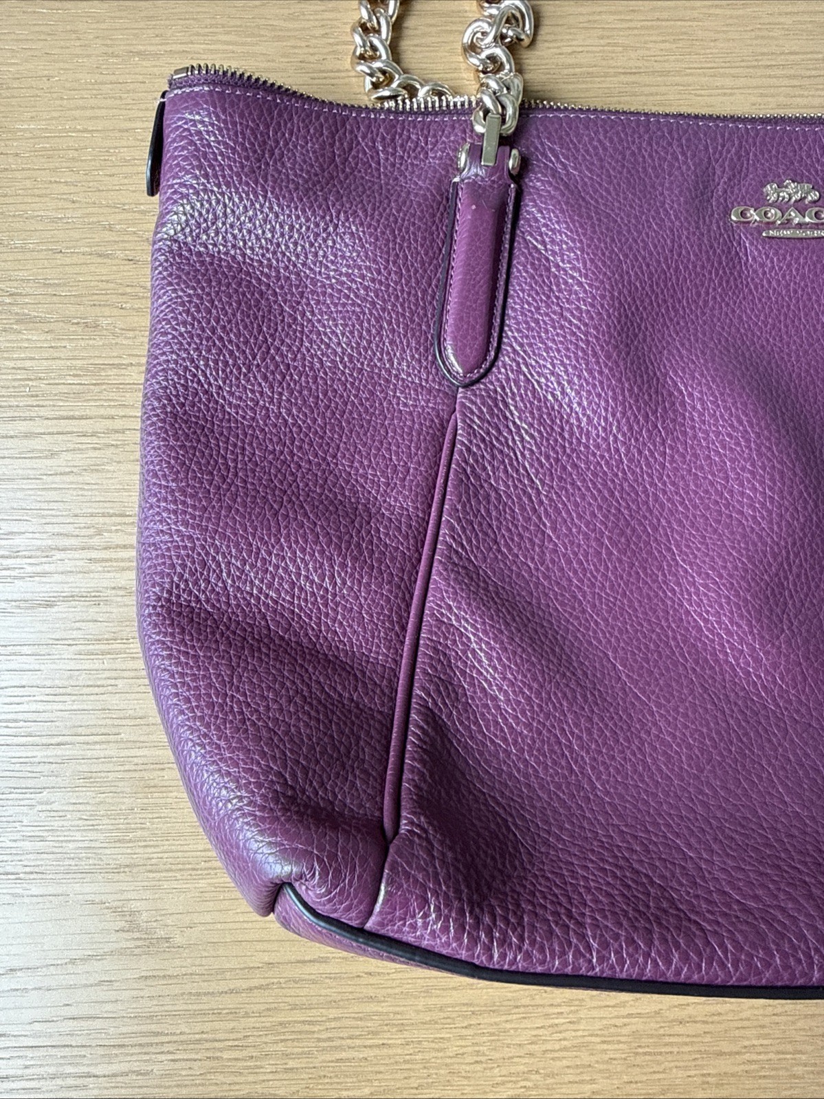 Coach Pebbled Leather Ava Chain Tote Dark Berry with Gold Hardware Style F87775