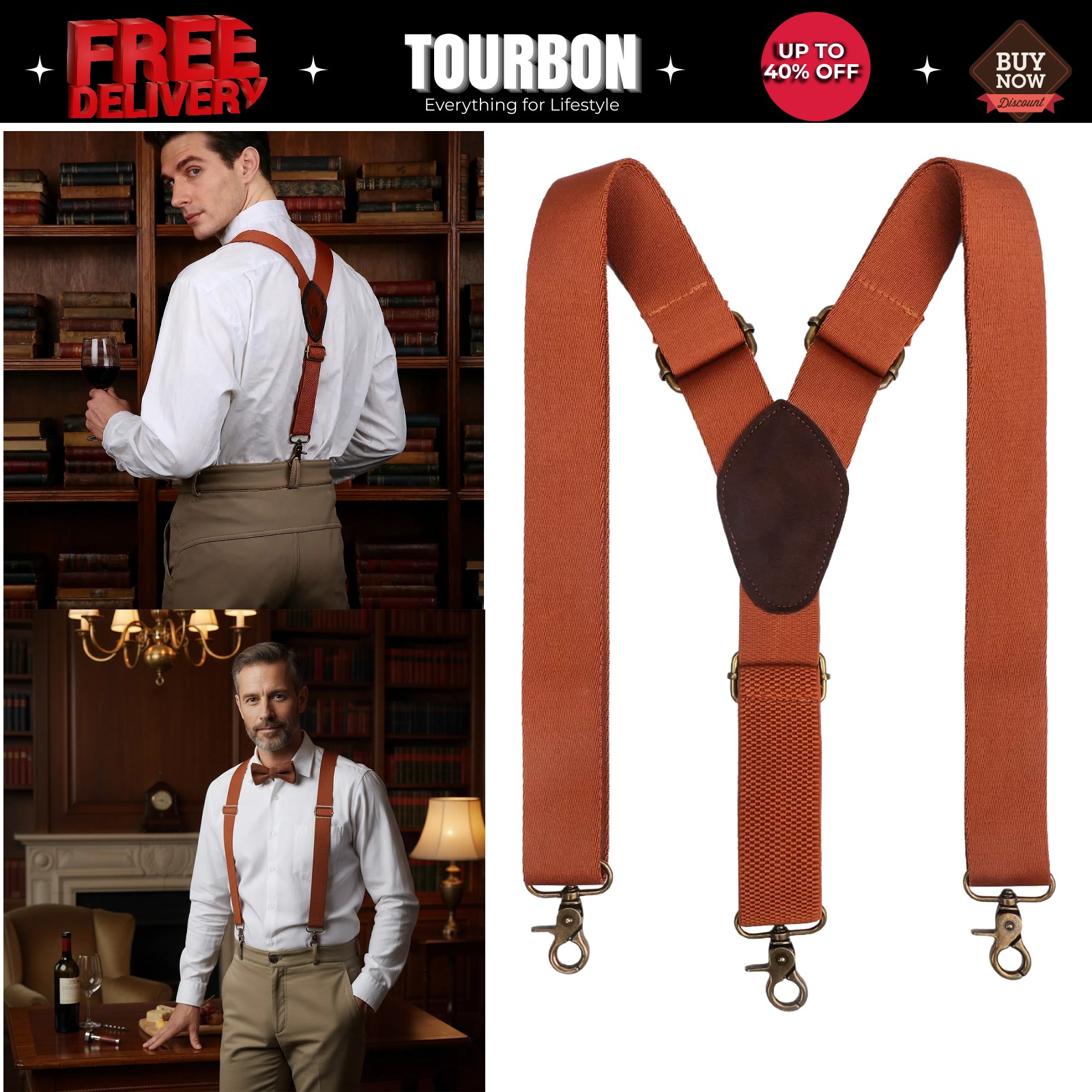 Tourbon Adjustable Men Suspenders Y Back Y-Shape Hooks Pants Bestman Braces