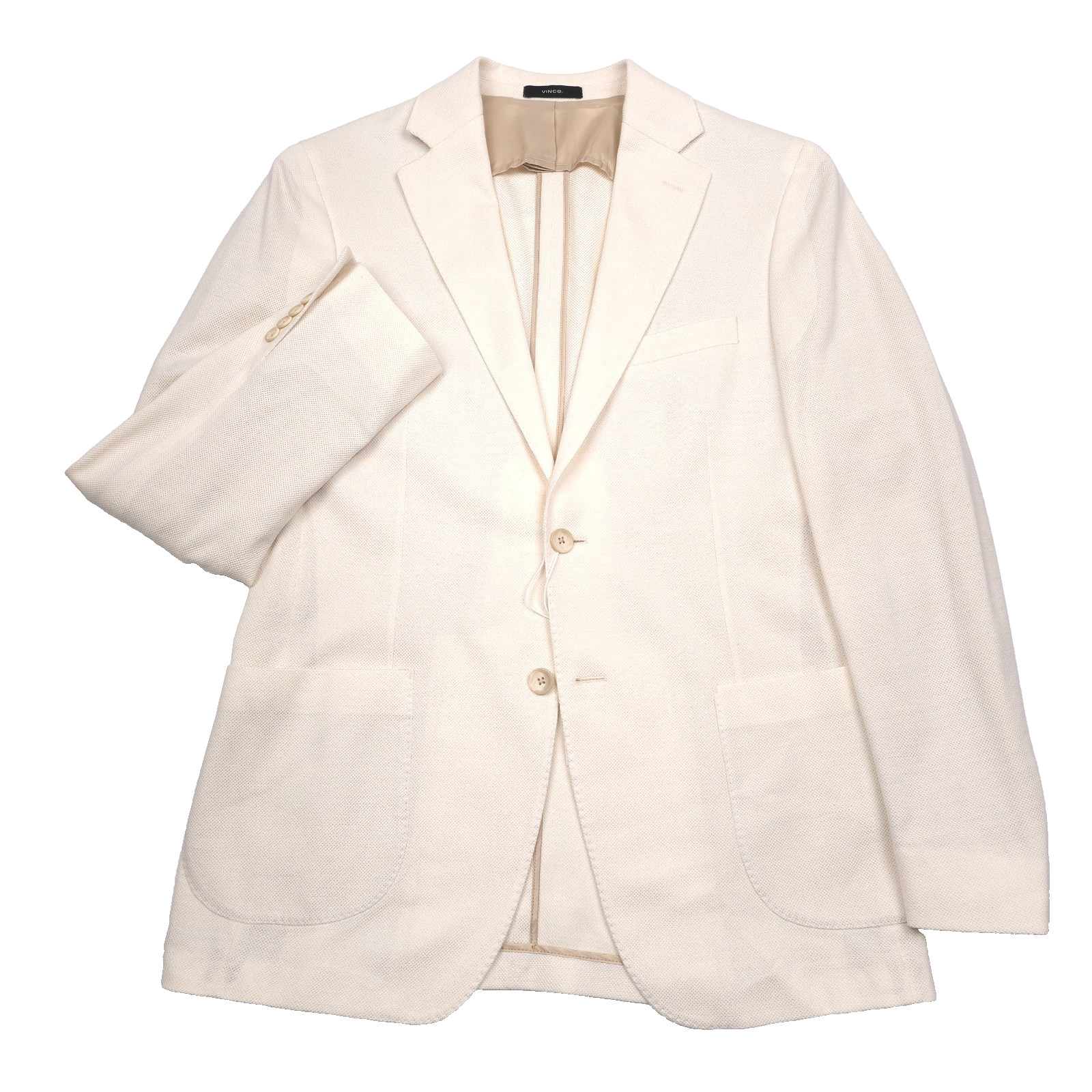 Vince Sport Coat Mens 46R Slim Cream Cotton & Silk Pique Jersey Blazer Jacket