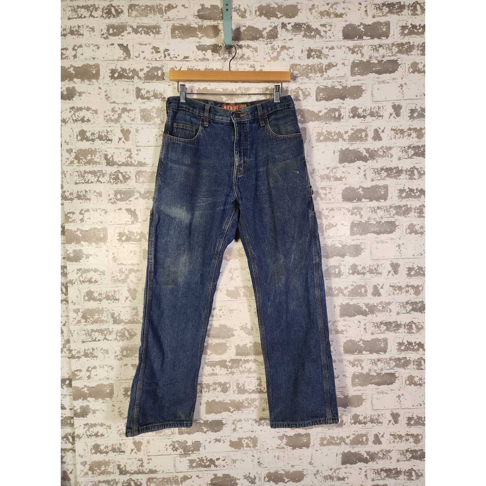 BERNE Mens Carpenter Jeans Size 30×30 Blue Denim Red Flannel Lined Workwear Pant