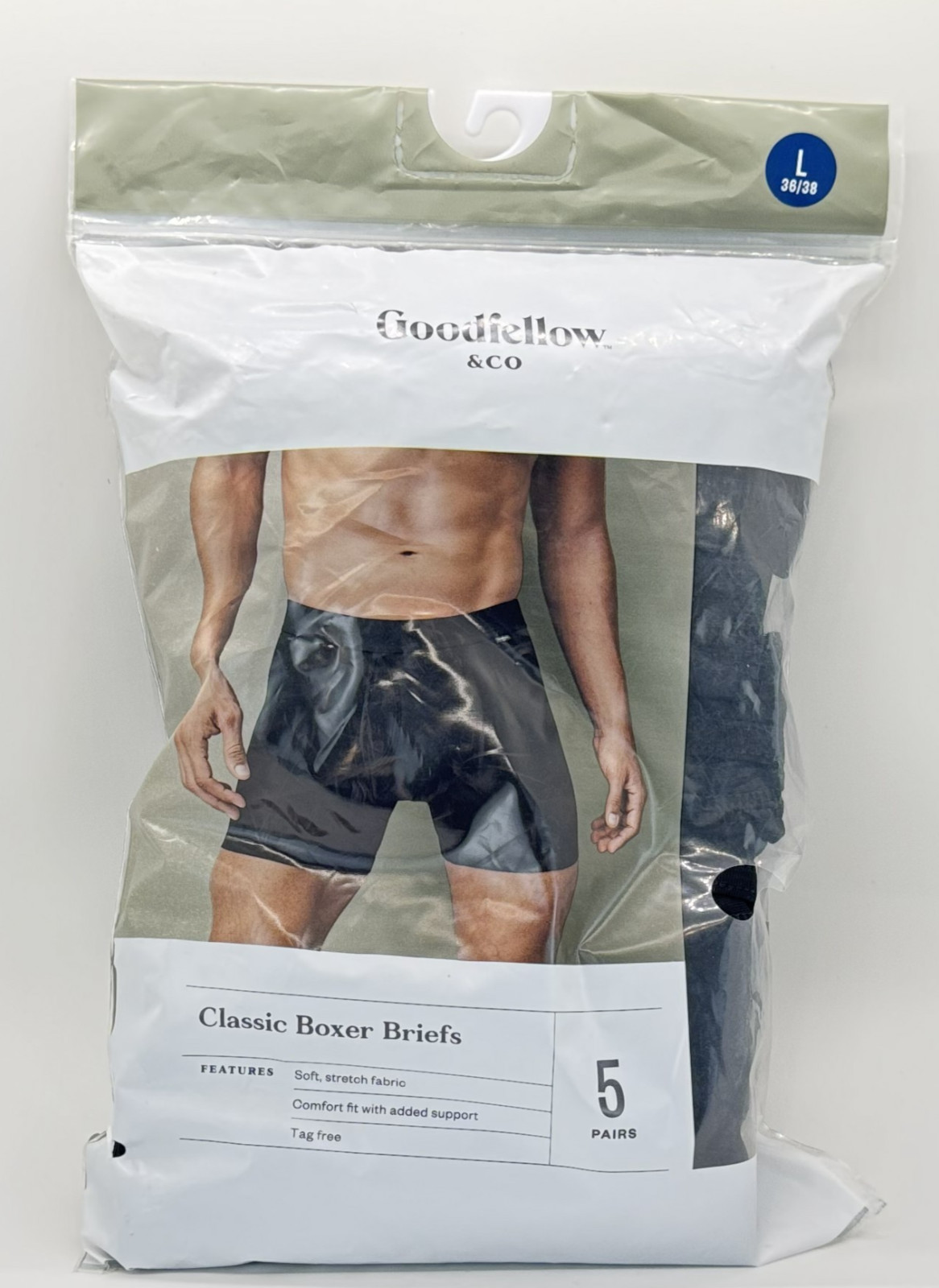 Goodfellow & Co Men’s Boxer Briefs 5 Pack Black Cotton Stretch New Large 36-38