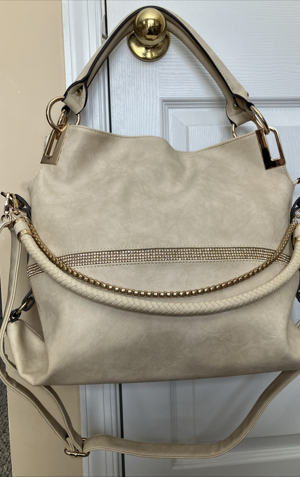 Fashion Women’s Soft PU Leather Large Shoulder Bag Tote Handbag Satchel Beige