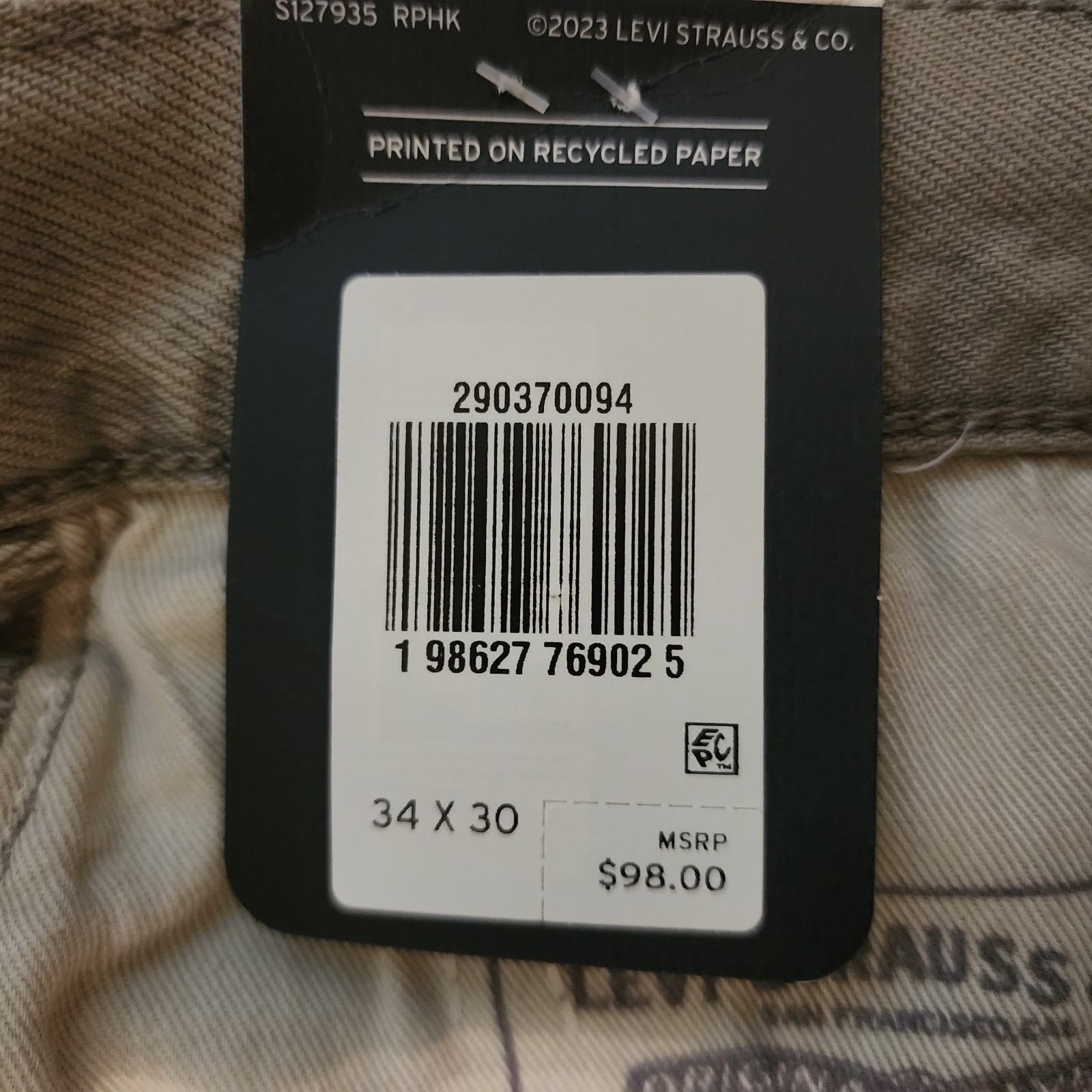 NWT Levi Premium 568 LOOSE STRAIGHT Jeans Green Non-Stretch 100% COTTON 34×30