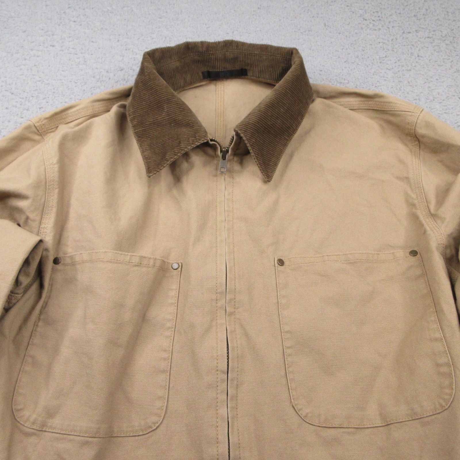 Uniqlo Crop Jacket Womens Large Beige Canvas Corduroy Collar Full Zip