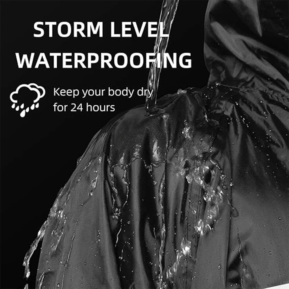 Men Black Waterproof Long Raincoat Hooded Trench Jacket Outdoor Hiking Rain Coat