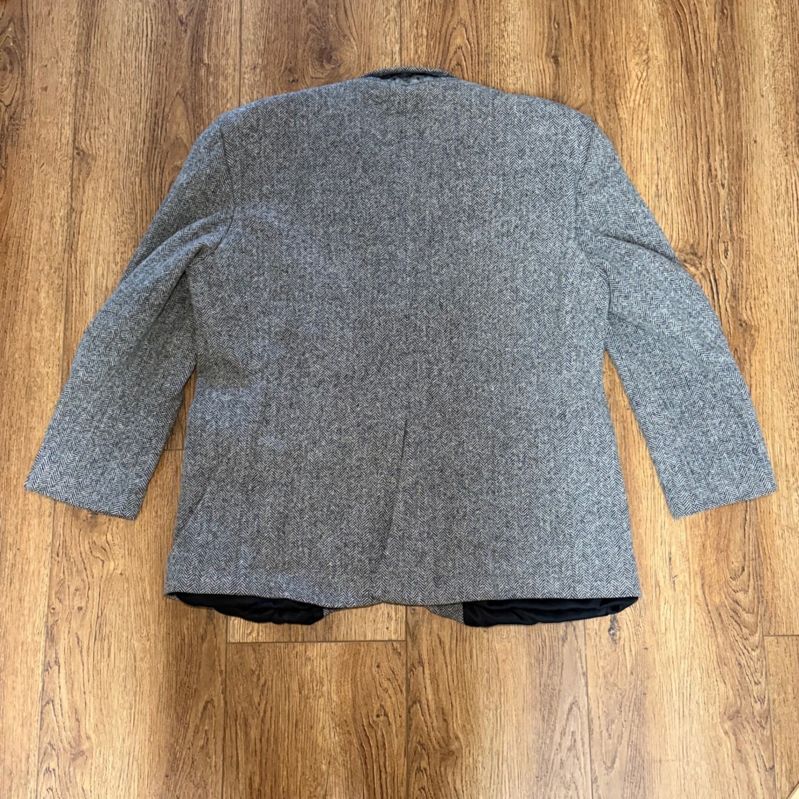 Deansgate Mens 46R Lambswool Herringbone Blazer Gray Sport Coat Luxury Vintage
