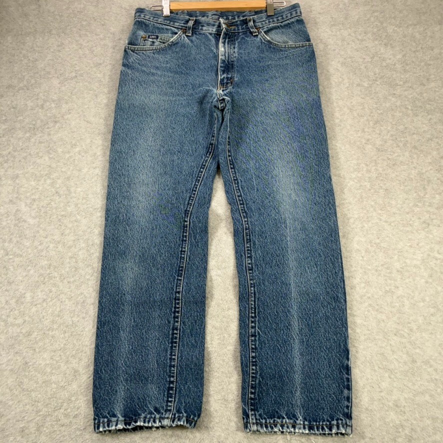 Vintage 80s 90s Lee Jeans Mens 32×28 Blue Faded Whisker Cowboy Western USA Made
