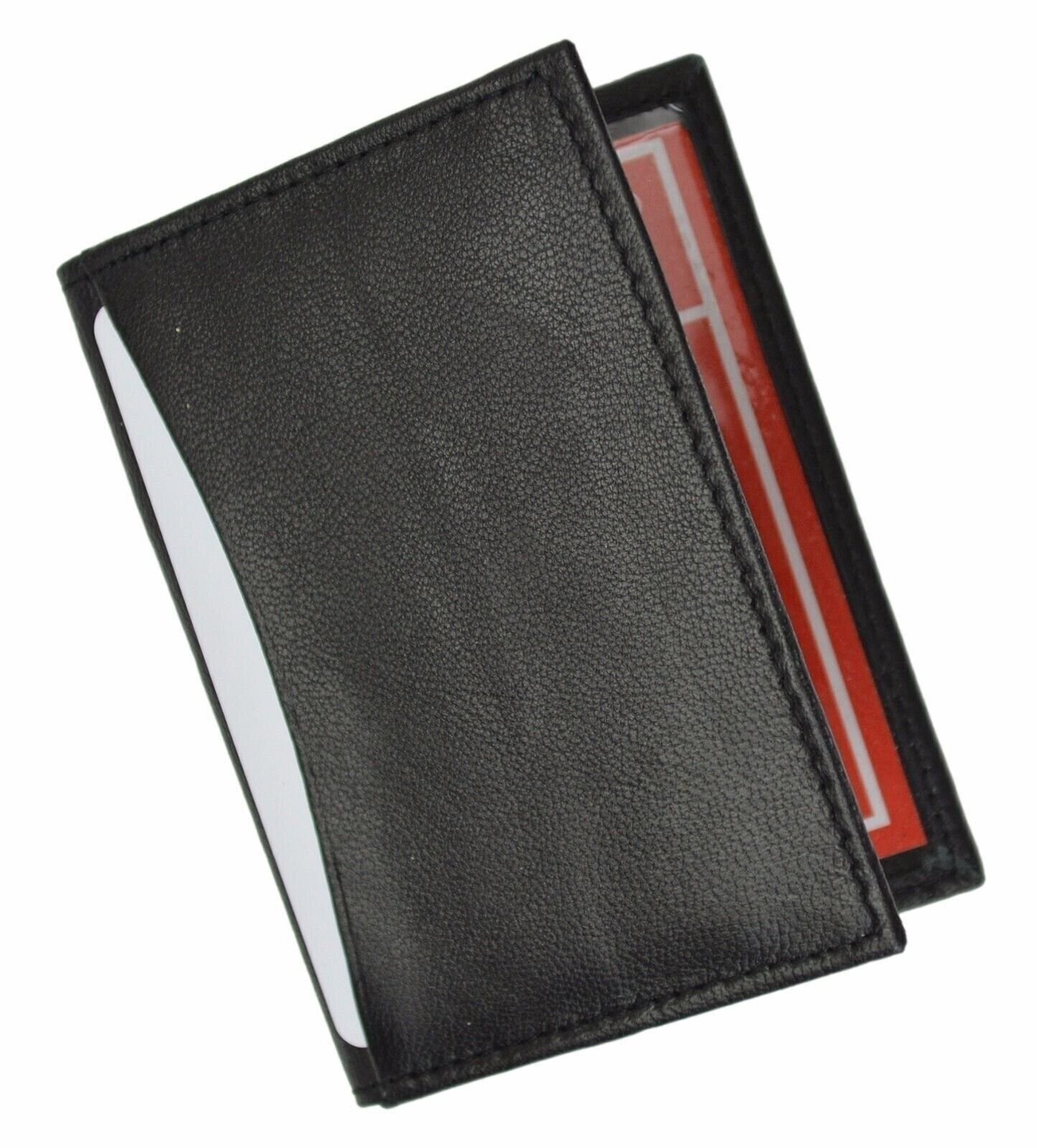 Mens Slim Leather Credit Card 2 ID Wallet Holder Bifold Drivers Licence Safe Bk