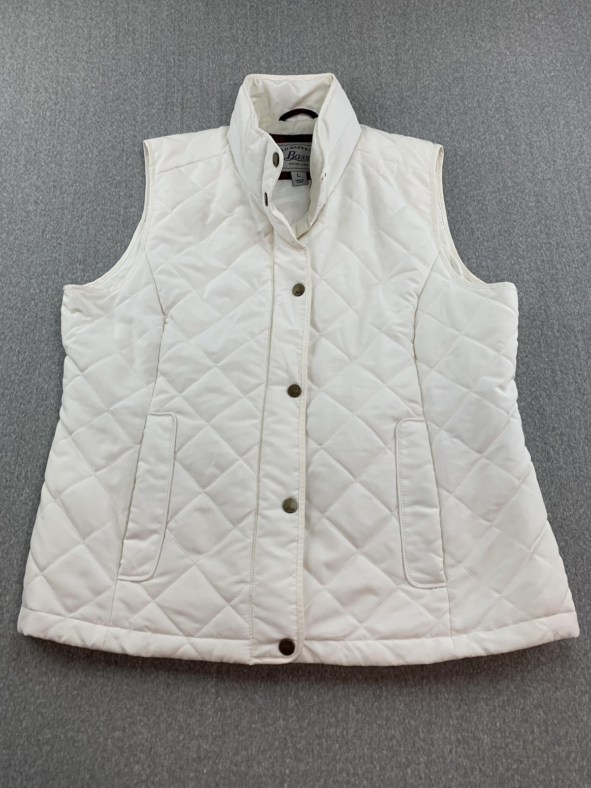 G.H. Bass & Co. Vest Womens Large White Quilted Snap Front Collared Pockets