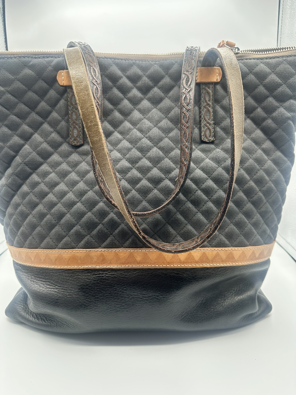 Consuela Black Quilted Floral Embroidered Tote