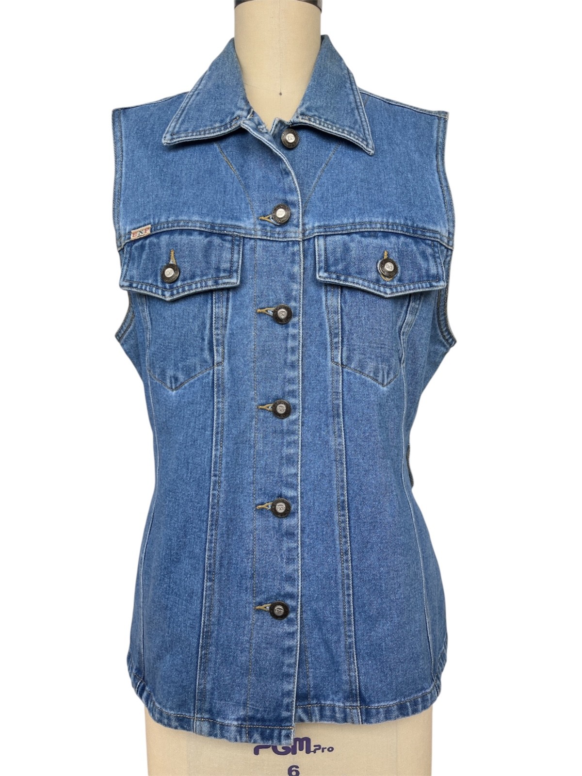 90s Y2K Express Denim Vest L Button Front Collared Jean Western Grunge Hip Hop L