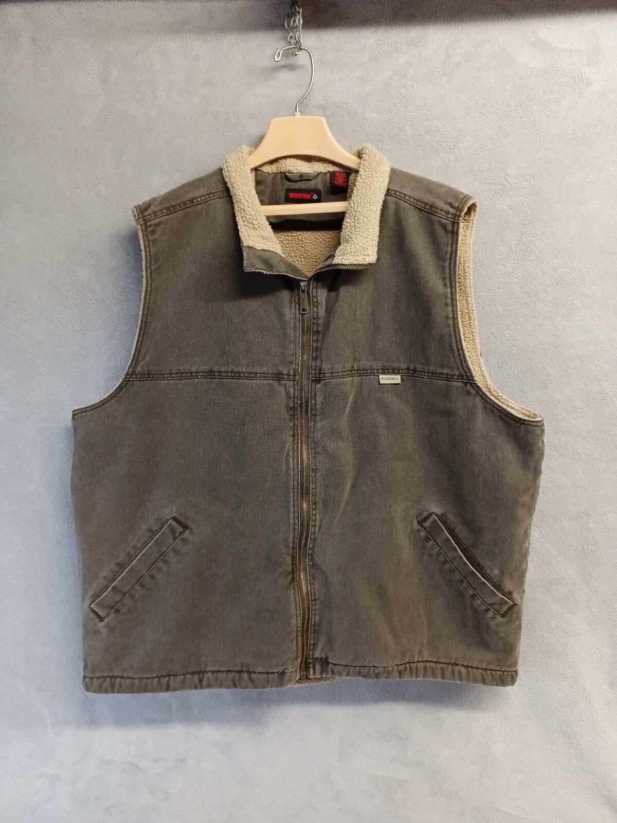 Wolverine Vest Men 2XL XXL Brown Denim Sharpa Lined Chore Western