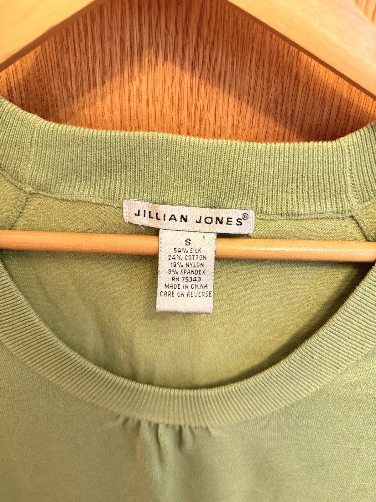Jillian Jones Green Scoop Neck Cap Sleeve Knit Top Stretch Silk Blend Size S
