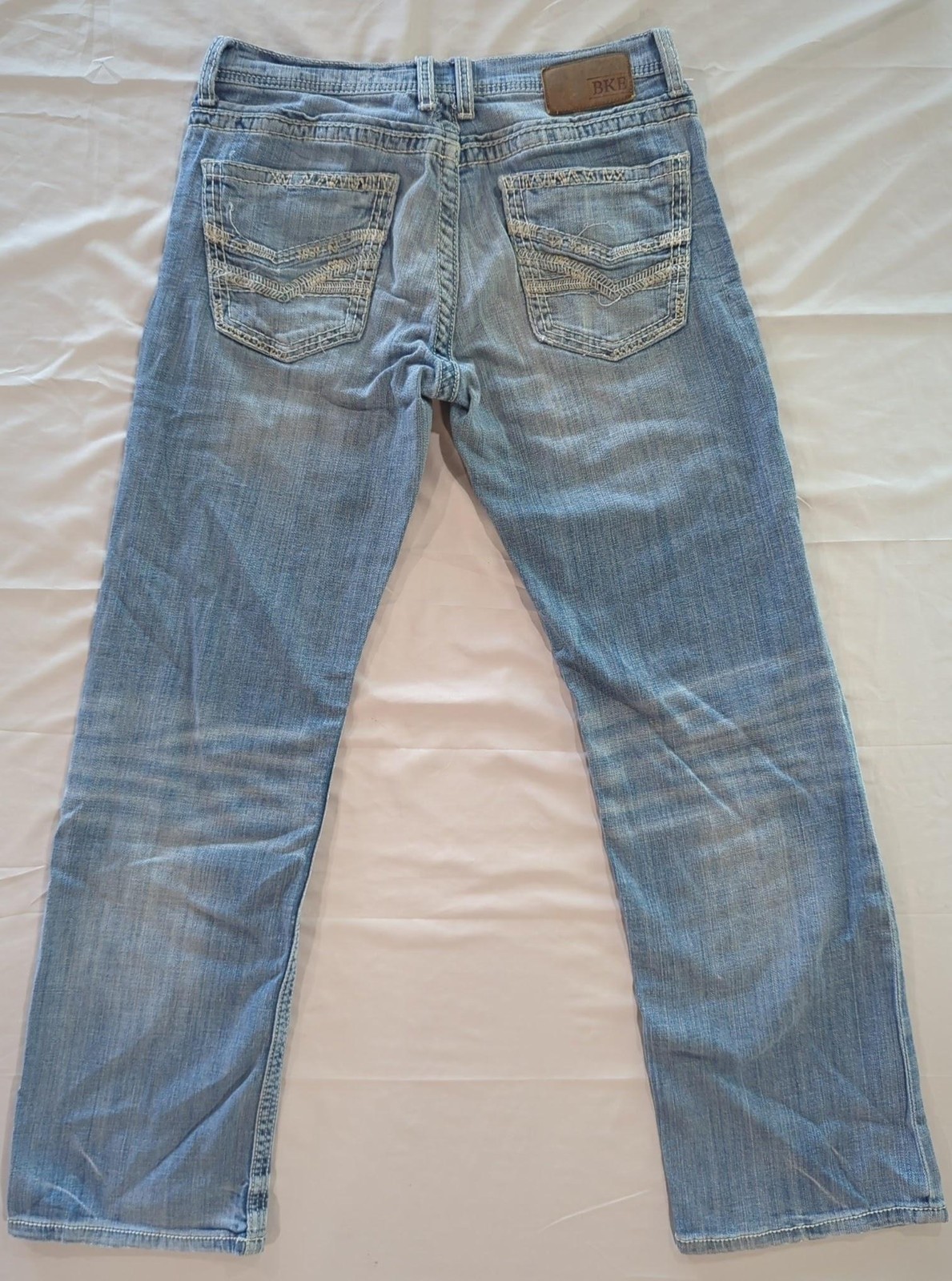 BKE Jake Jeans Mens 31×31 Blue Light Wash Relaxed Straight Denim Embroidered