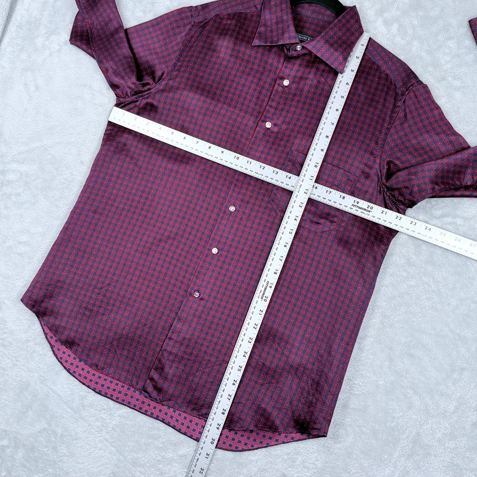 Stefano Ricci 100% Silk Button Up Shirt Mens Medium Red Blue Medallion Italy