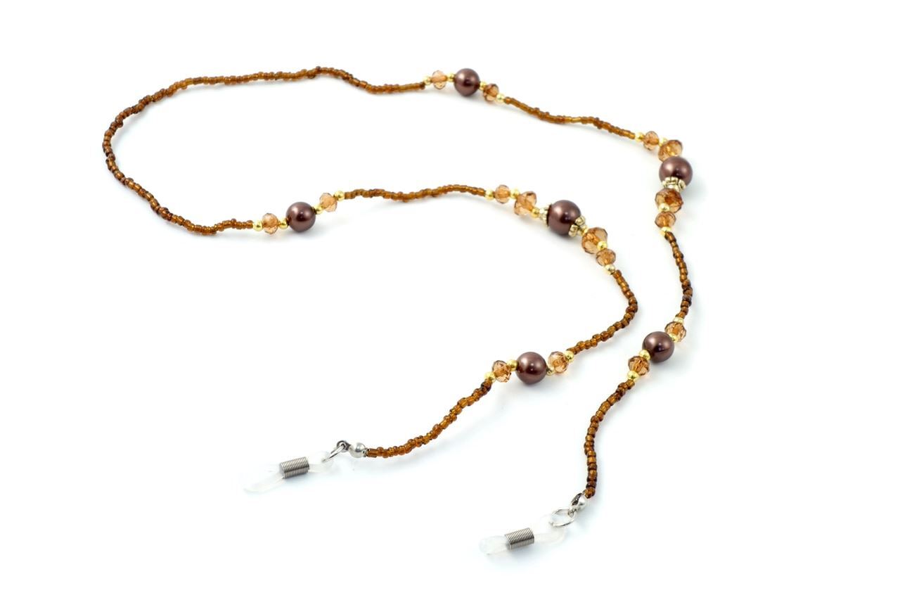 Calabria Authentic Painted Bead&Crystal Fashion Eyeglass Chain Brown,Black,Blue