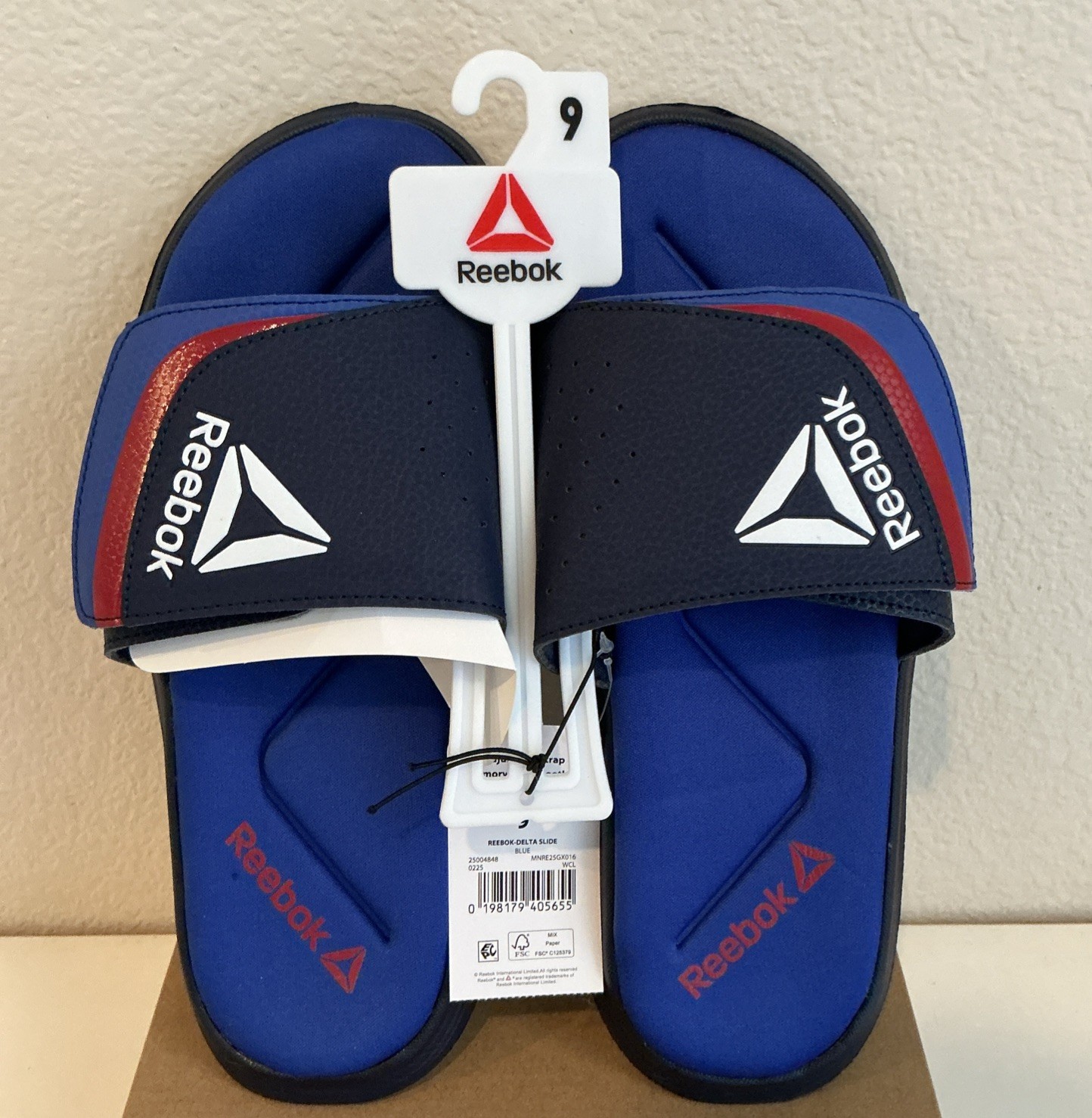 SZ 9 REEBOK MENS MEMORY FOAM SLIDES Sandals Blue ADJUSTABLE Strap Lightweight