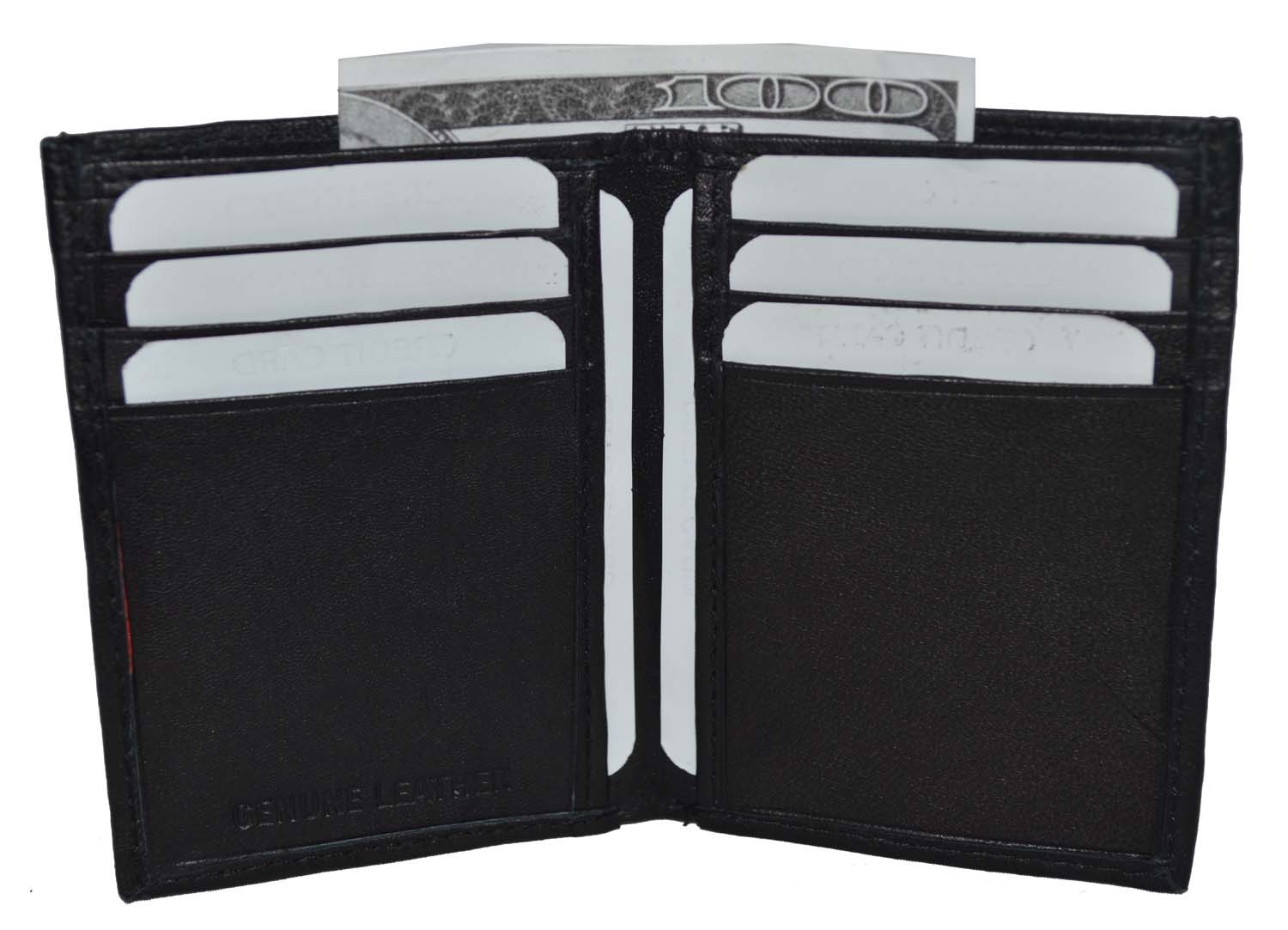 Leatherboss Genuine Leather Mens Slim ID Bifold Wallet and Card Holder, Black