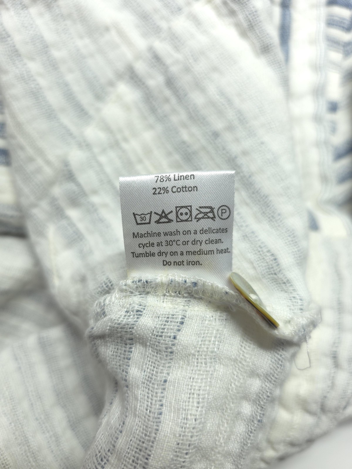 Sahara Jacket Large White Blue Stripe Linen Cotton Collared Lightweight Unlined