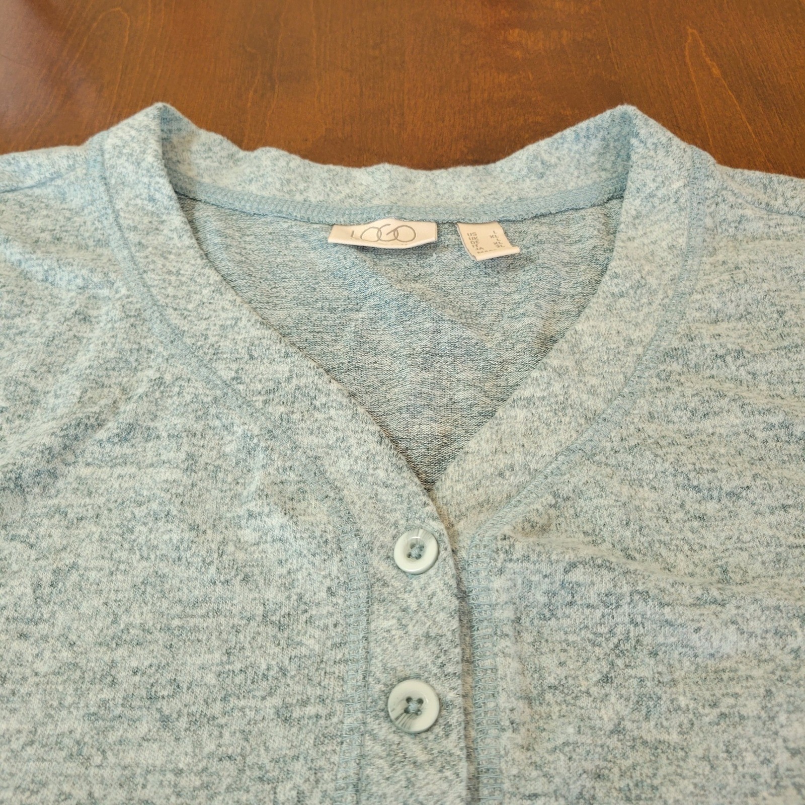 LOGO Lori Goldstein Womens Large Tunic Top Blue Marled Knit Stretch Long Sleeve