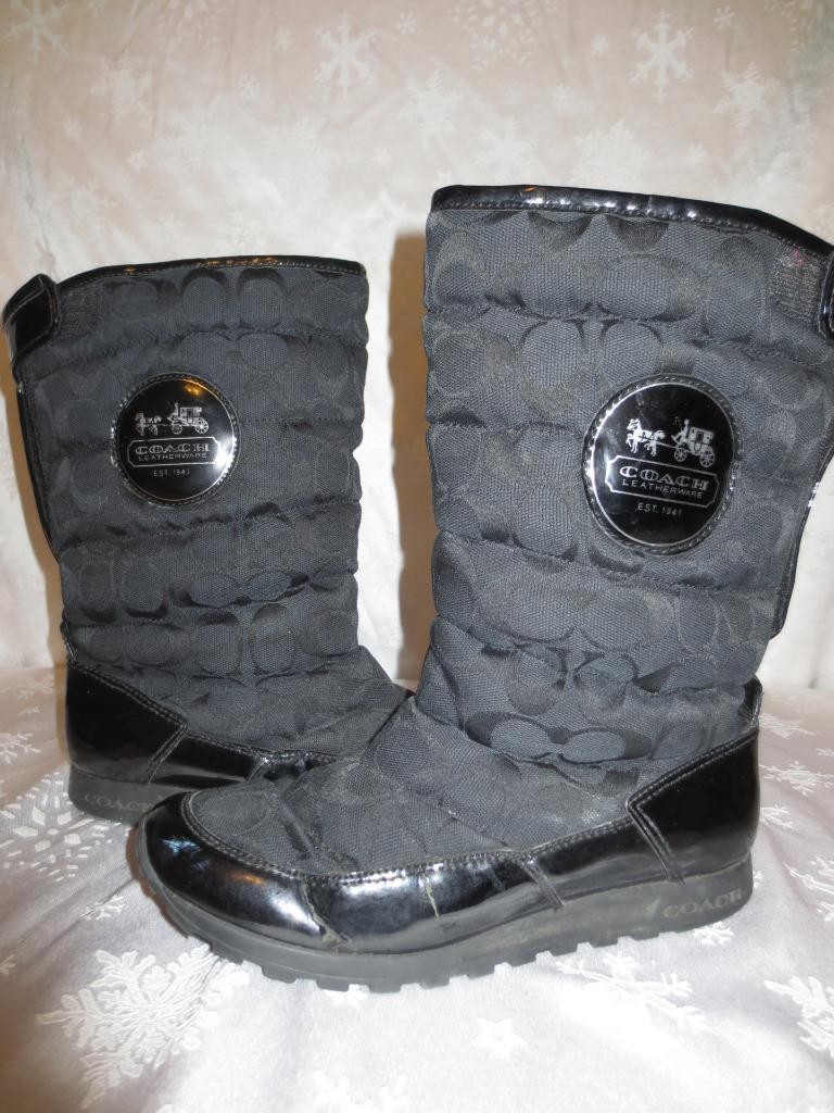 COACH Women PATENT LEATHER Trim CC Monogram Puffer JORDY Snow Boots Black Size 7